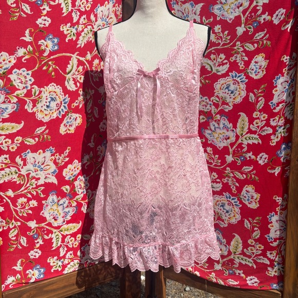 Other - Pink Lace Babydoll Coquette Ruffled Mini Lingerie Dress Chemise Fairy Size XXL